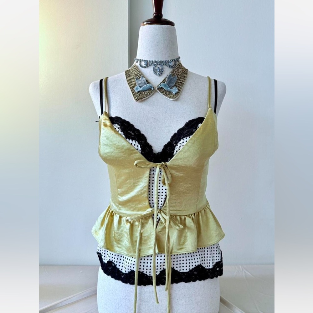 Chartreuse Yellow Satin Peplum Top LPA